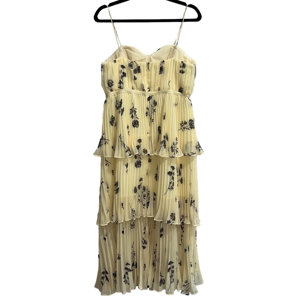 Self Portrait Yellow Floral Silhouette Chiffon Tiered Midi Dress Pastel Yellow - Picture 9 of 15
